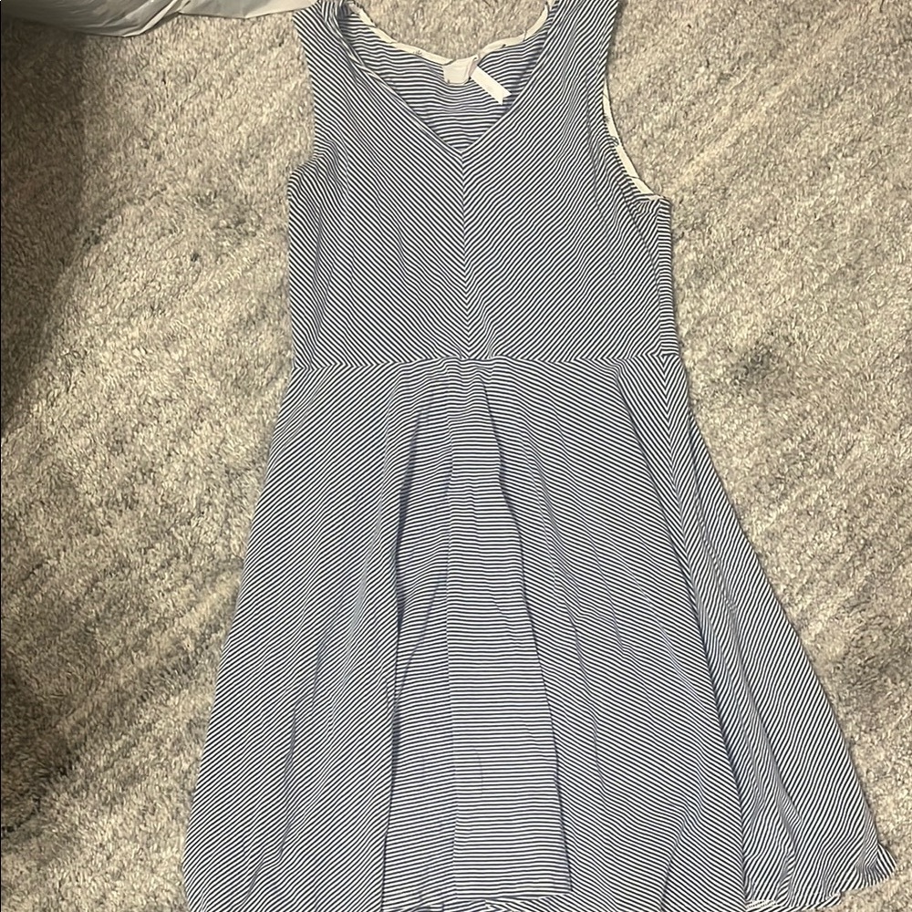 Blue & White Striped Sleeveless Dress